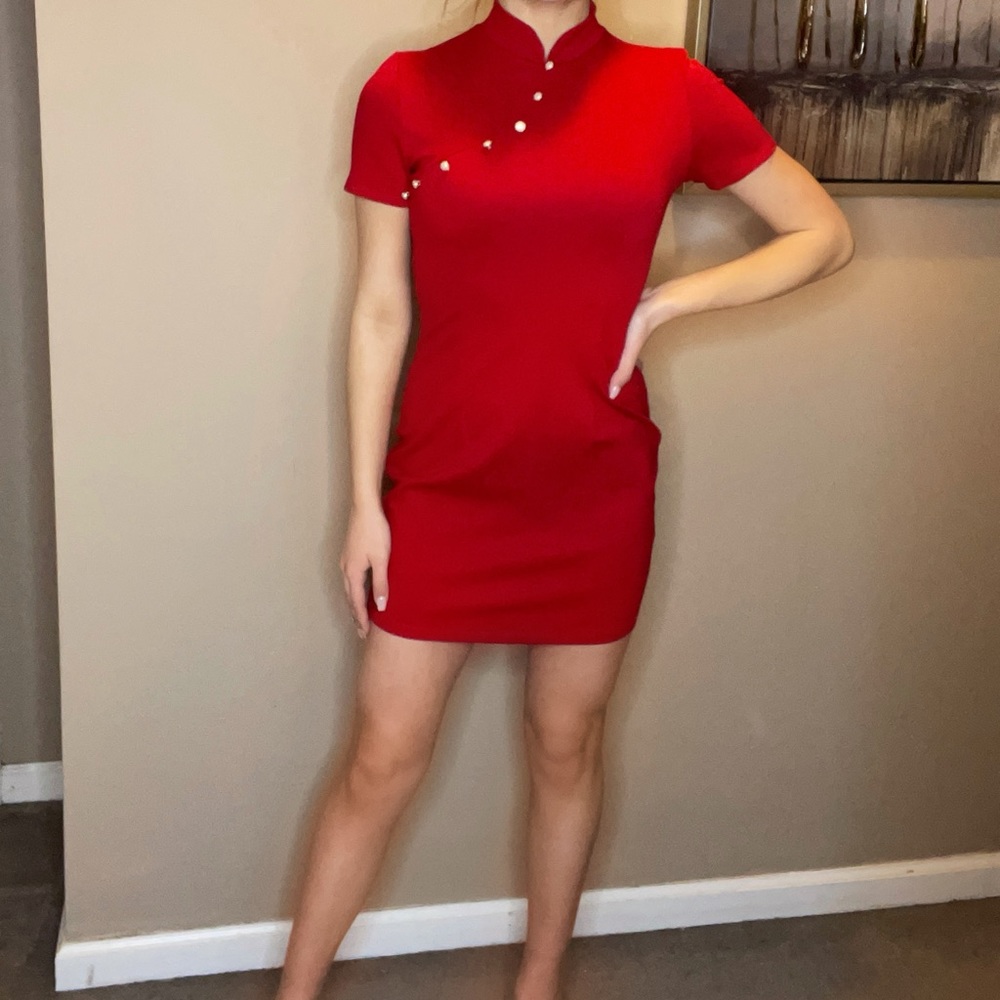 @shopakira Red Pearl Button Dress❤️